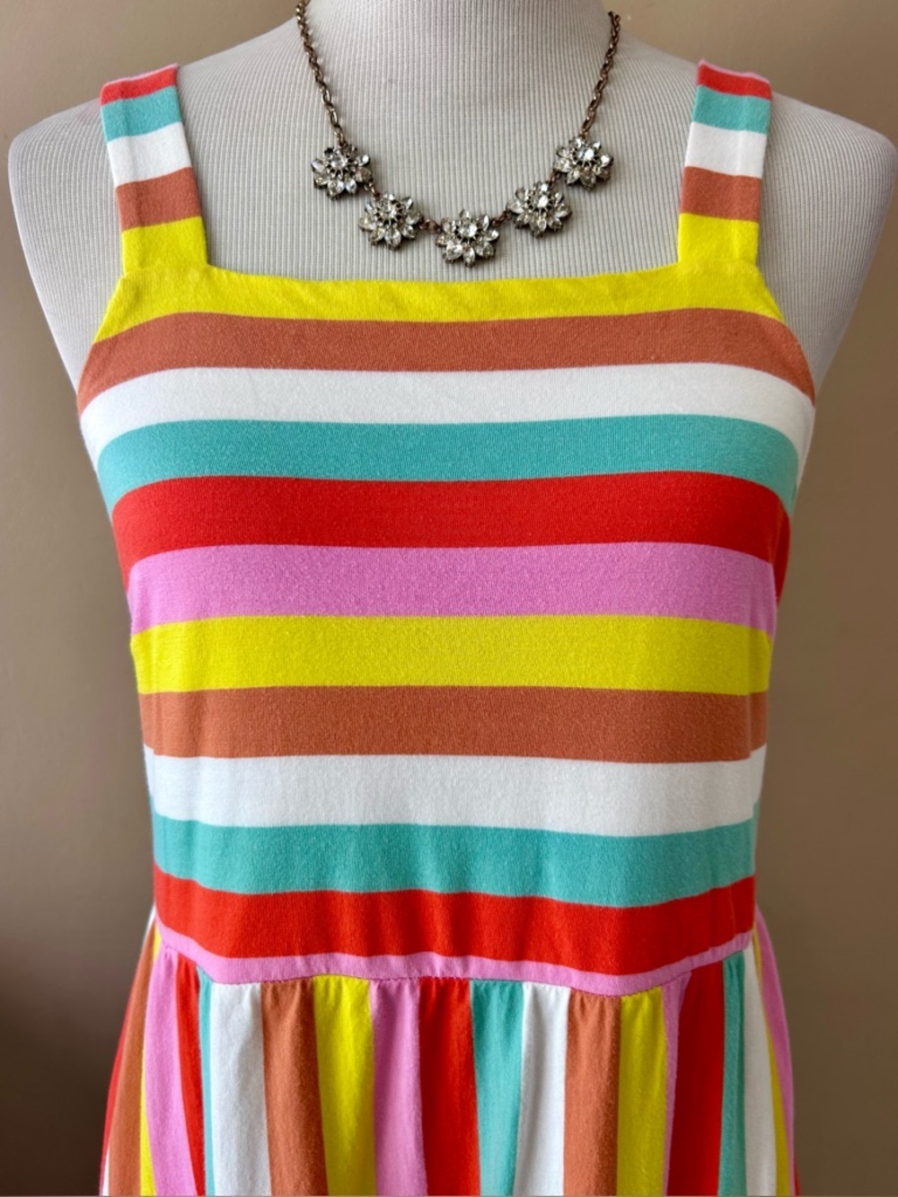 J Crew Tiered Maxi Dress in Rainbow Stripe Square Neck Knit Jersey Size Small S - Picture 10 of 16
